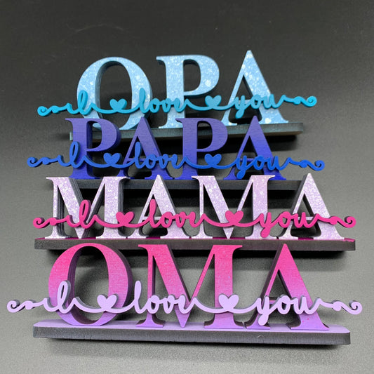 3D Holzschriftzug Oma Opa Mama Papa - Personalisiert Muttertag Vatertag Geschenk