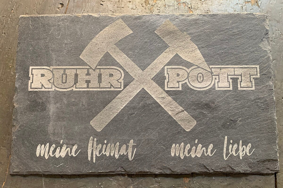 RUHRPOTT Motiv Naturschieferplatte, graviert, meine Heimat - meine Liebe, personalisiert, Vintage