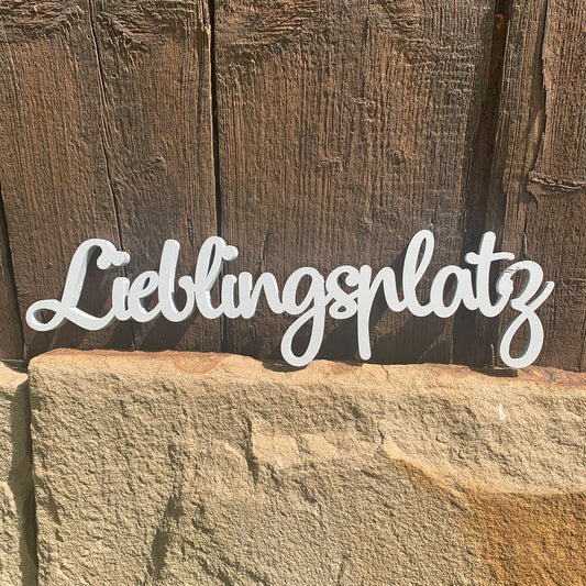 Lieblingsplatz Schriftzug Holz 3D - Wanddeko 25cm 50cm 90cm - Selbstklebend
