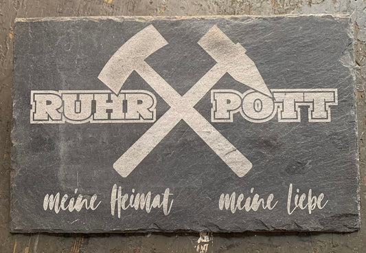 RUHRPOTT Motiv Naturschieferplatte, graviert, meine Heimat - meine Liebe, personalisiert, Vintage