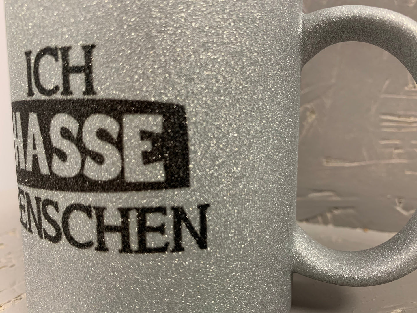 Ich hasse Menschen Glitzer Tasse in silber, Kaffeetasse, Kaffeebecher