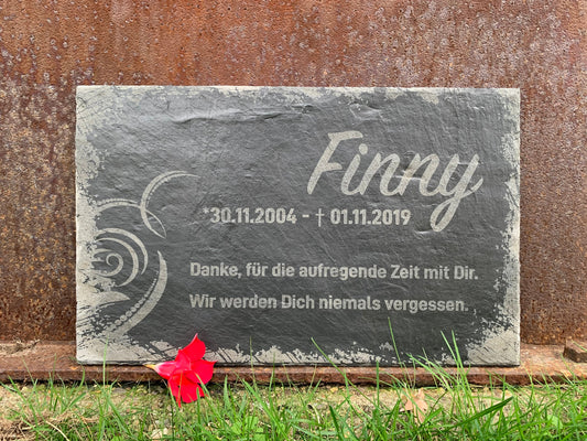 Tiergrabsteine, Gedenktafel für Tiere, personalisiert, gravierte Naturschiefertafel, Grabstein, Grabschmuck, Urnenstein, Grabtafel
