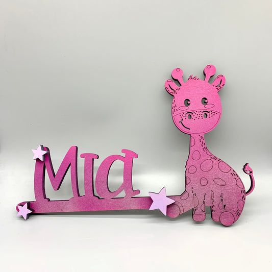 Namensschild mit Giraffe personalisiert | Türschild | Kinderzimmerdeko  | Kinderzimmertürschild | Wanddeko