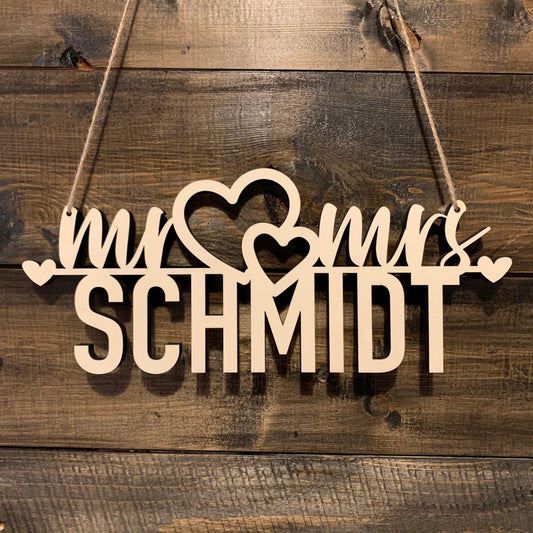 Mr & Mrs Schriftzug Holz - Hochzeitsgeschenk Wanddeko - 40x20cm oder 60x30cm