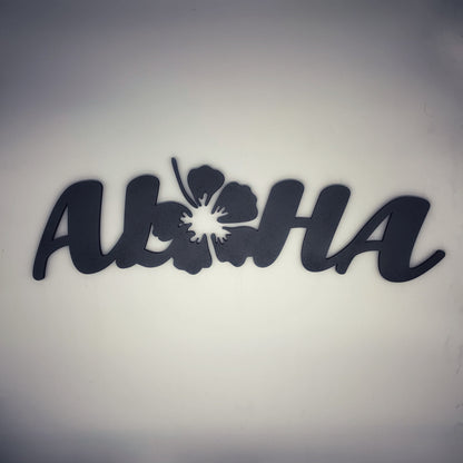 Aloha Schriftzug mit Hibiskusblüte | 3D Schriftzug | Wanddeko | Wandkunst | Wandschild | 3D Wandtattoo