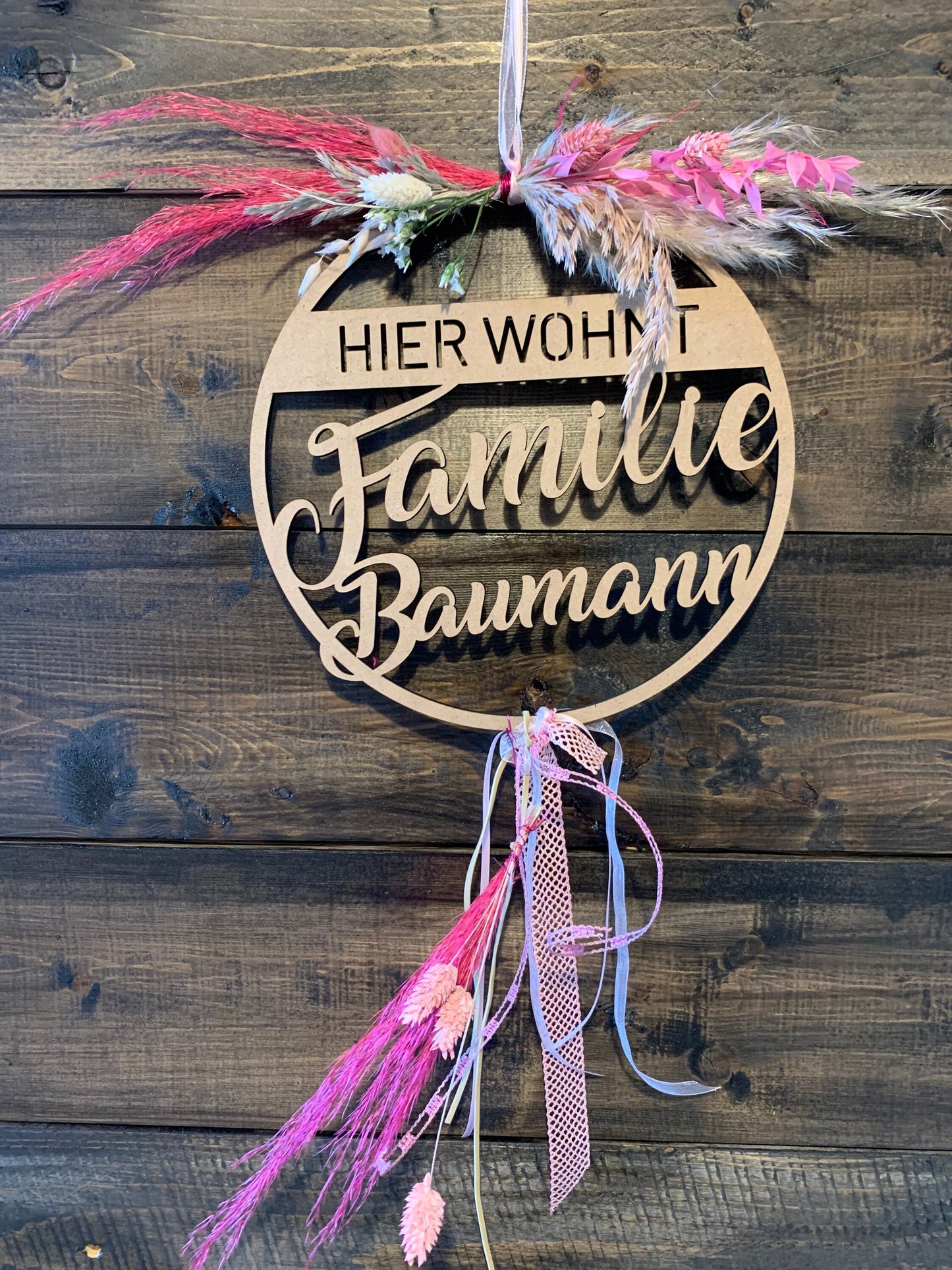 Personalisierter Hoop mit Trockenblumen Ø 23 cm