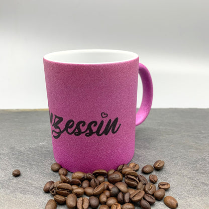 Prinzessin Glitzer Tasse Pink - Keramiktasse Glitter - 330ml Kaffeebecher