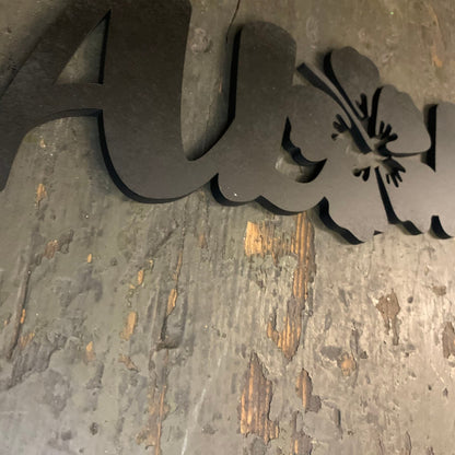 Aloha Schriftzug mit Hibiskusblüte | 3D Schriftzug | Wanddeko | Wandkunst | Wandschild | 3D Wandtattoo