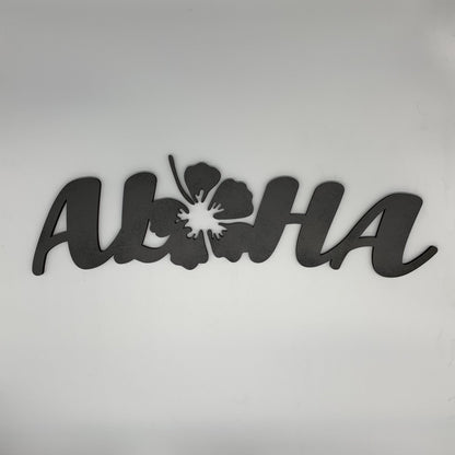 Aloha Schriftzug mit Hibiskusblüte | 3D Schriftzug | Wanddeko | Wandkunst | Wandschild | 3D Wandtattoo