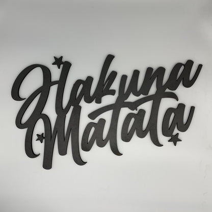 Hakuna Matata Schriftzug mit Hibiskusblüte aus Holz | 3D Schriftzug | Wanddeko | Wandkunst | Wandschild | 3D Wandtattoo