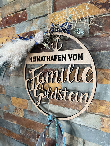 Personalisierter Hoop mit Trockenblumen & Muscheln