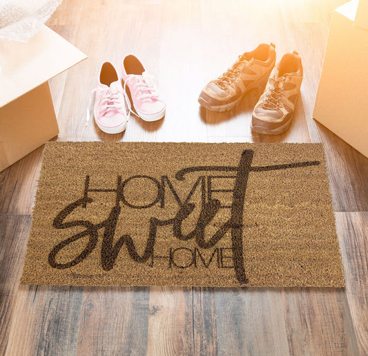 HOME Sweet HOME Kokosfußmatte 60x40cm - Türmatte Indoor Lasergravur Einweihung