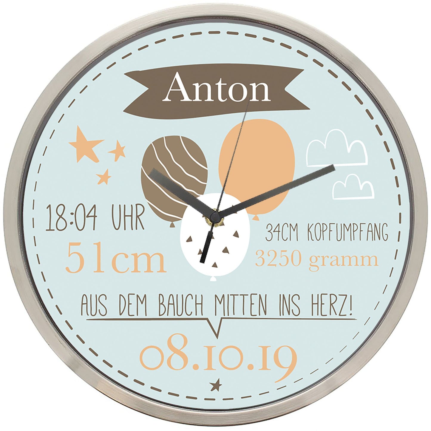 Personalisierte Kinderzimmer Wanduhr mit Namen 29,3 cm