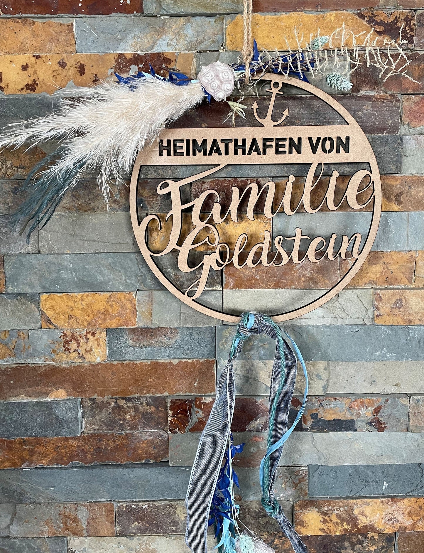 Personalisierter Hoop mit Trockenblumen & Muscheln