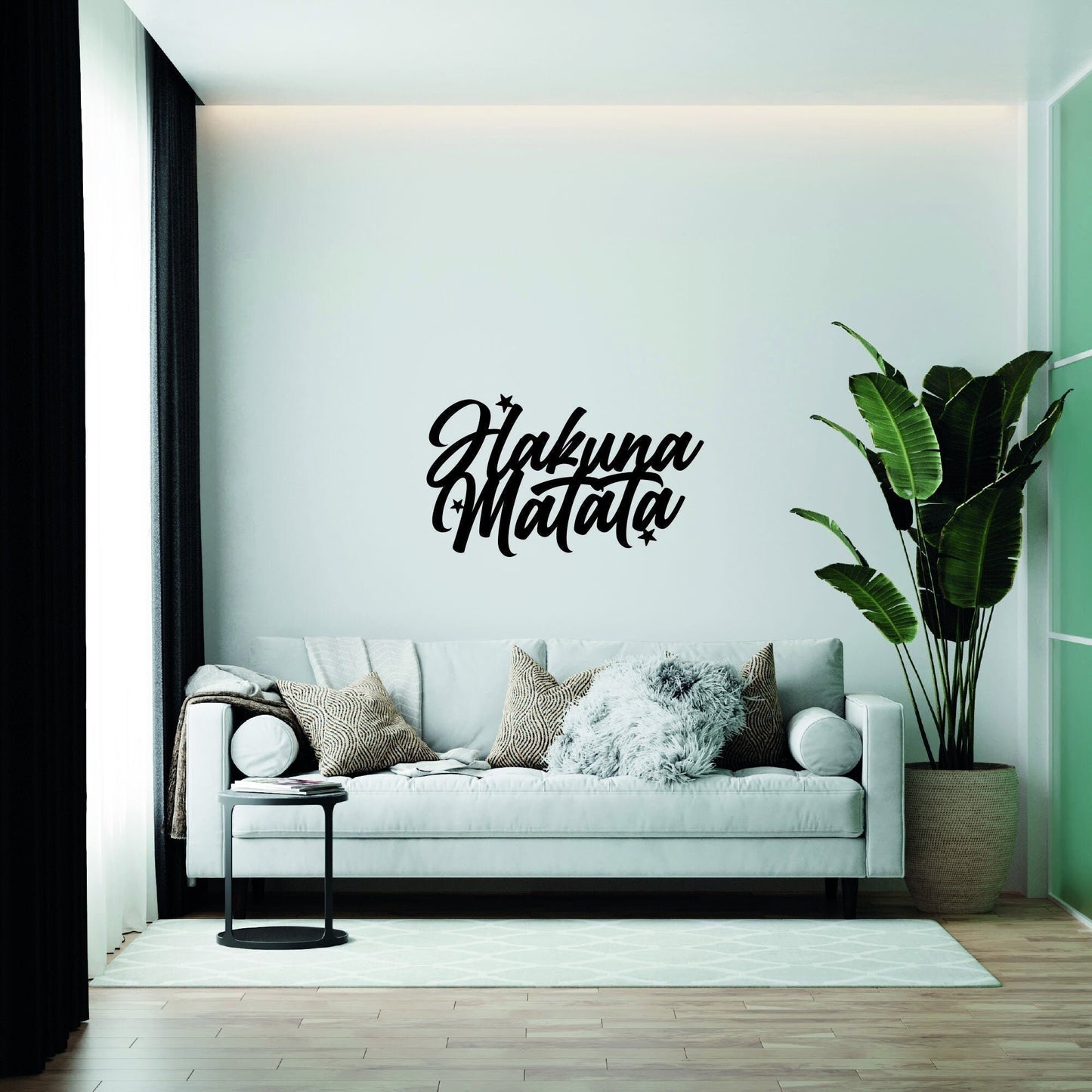 Hakuna Matata Schriftzug mit Hibiskusblüte aus Holz | 3D Schriftzug | Wanddeko | Wandkunst | Wandschild | 3D Wandtattoo