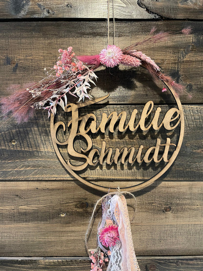 Personalisierter Hoop mit Trockenblumen Ø 23 cm