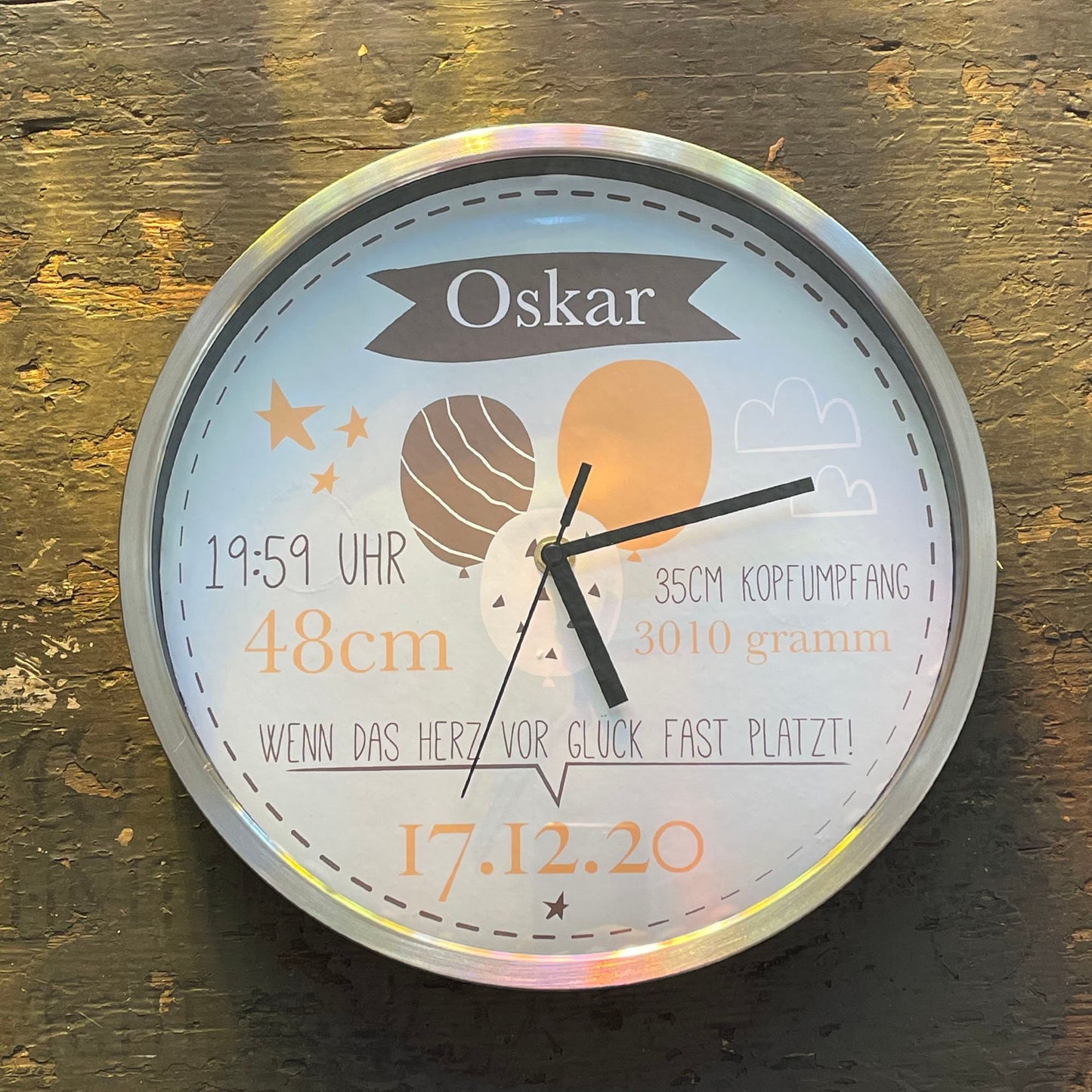 Personalisierte Kinderzimmer Wanduhr mit Namen 29,3 cm