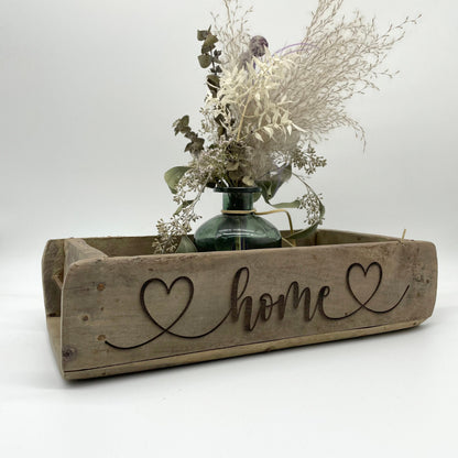 Ziegelform HOME, Aufbewahrung, Holz Vintage personalisierbar, rustikale Deko aus Altholz
