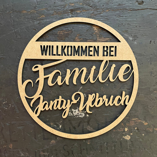 Türkranz, Fensterkranz, Familienschild, Familienname, rundes Türschild, Holzschild, personalisiert