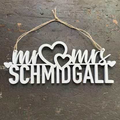 Mr & Mrs Schriftzug Holz - Hochzeitsgeschenk Wanddeko - 40x20cm oder 60x30cm
