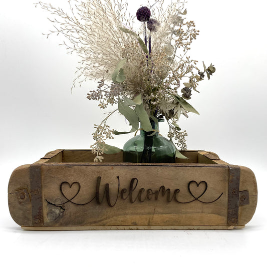 Antike Ziegelform Holz LOVE 32cm - Vintage Deko Aufbewahrung Personalisierbar