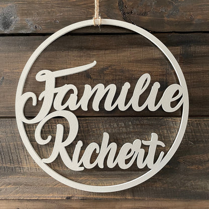 Türkranz, Fensterkranz, Familienschild, Familienname, rundes Türschild, Holzschild, personalisiert