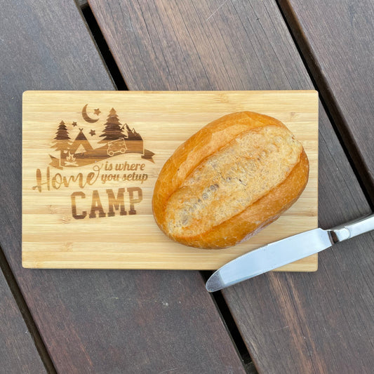 Frühstücksbrettchen Camping aus Bambusholz | Schneidebrett | personalisierbar
