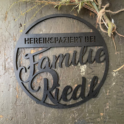 Türkranz, Fensterkranz, Familienschild, Familienname, rundes Türschild, Holzschild, personalisiert