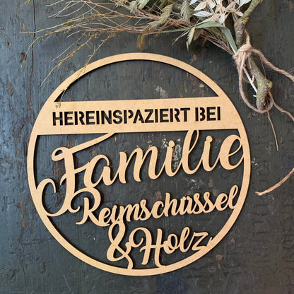 Türkranz, Fensterkranz, Familienschild, Familienname, rundes Türschild, Holzschild, personalisiert