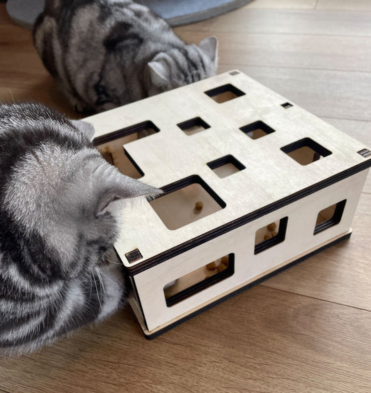 Katzen-Fummelbrett aus Holz Futterspielzeug Beschäftigung Intelligenzspielzeug gegen Langeweile  Nachhaltig Wohnungskatzen Leckerli-Spiel