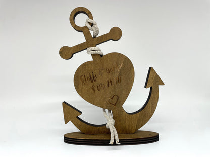 Anker Personalisiert Holz 21cm - Valentinstag Hochzeit Jahrestag Geschenk Deko