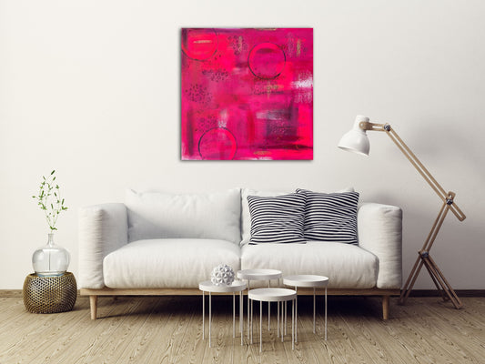Abstraktes Gemälde aus Acryl handgemalt auf Leinwand pink & gold 80x80 cm | modernes, individuelles Geschenk | Unikat