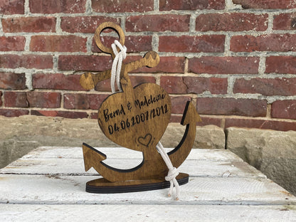 Anker Personalisiert Holz 21cm - Valentinstag Hochzeit Jahrestag Geschenk Deko