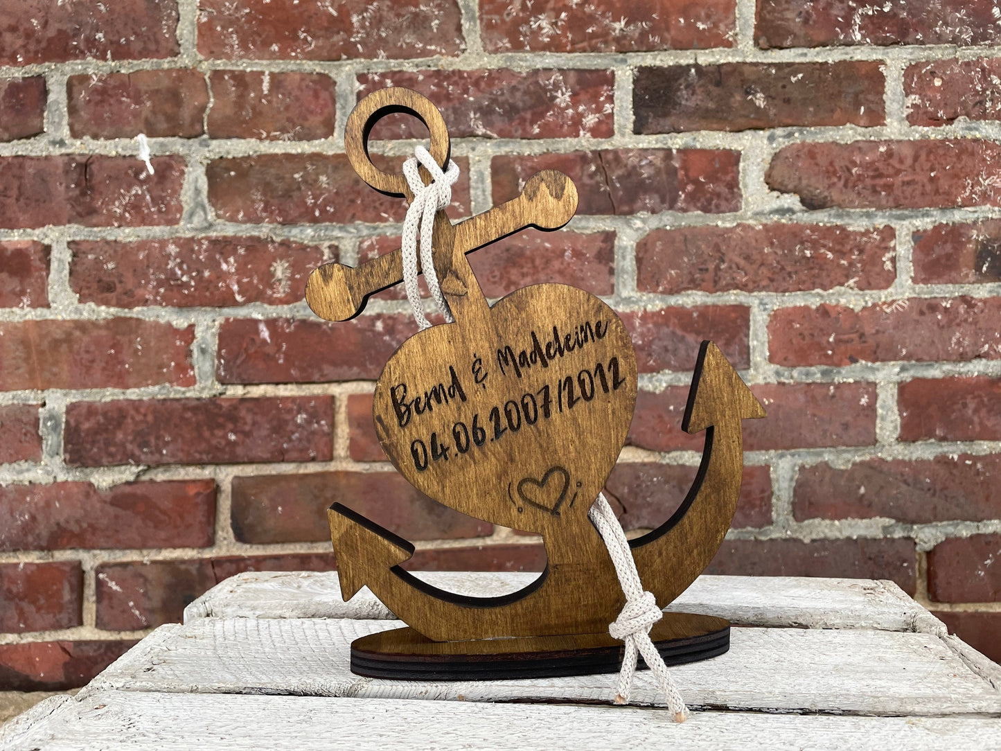 Anker Personalisiert Holz 21cm - Valentinstag Hochzeit Jahrestag Geschenk Deko