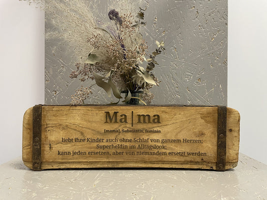 Antike Ziegelform aus Holz mit Lasergravur – Vintage Deko