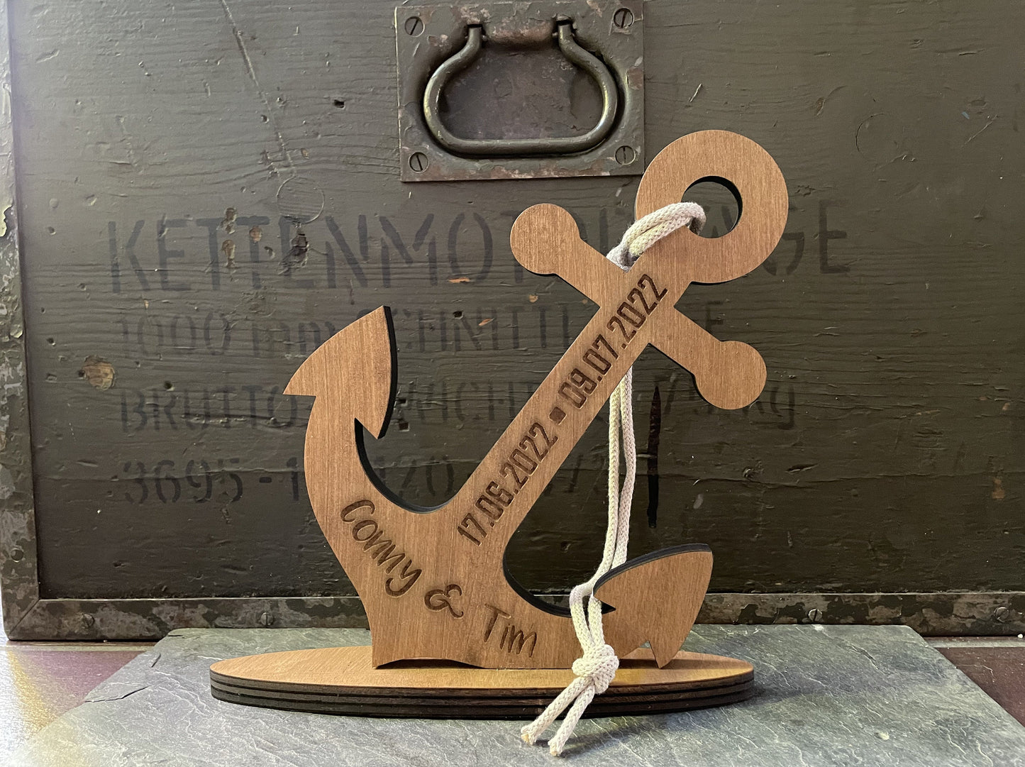 Anker Personalisiert Holz 21cm - Valentinstag Hochzeit Jahrestag Geschenk Deko