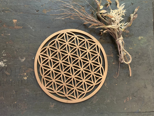 Blume des Lebens aus Holz – Heilige Geometrie