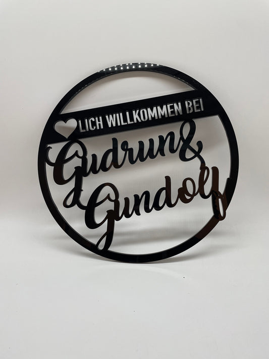 Türkranz aus Acryl, WETTERFEST, Fensterkranz, Familienschild, Familienname, rundes Türschild, personalisiert