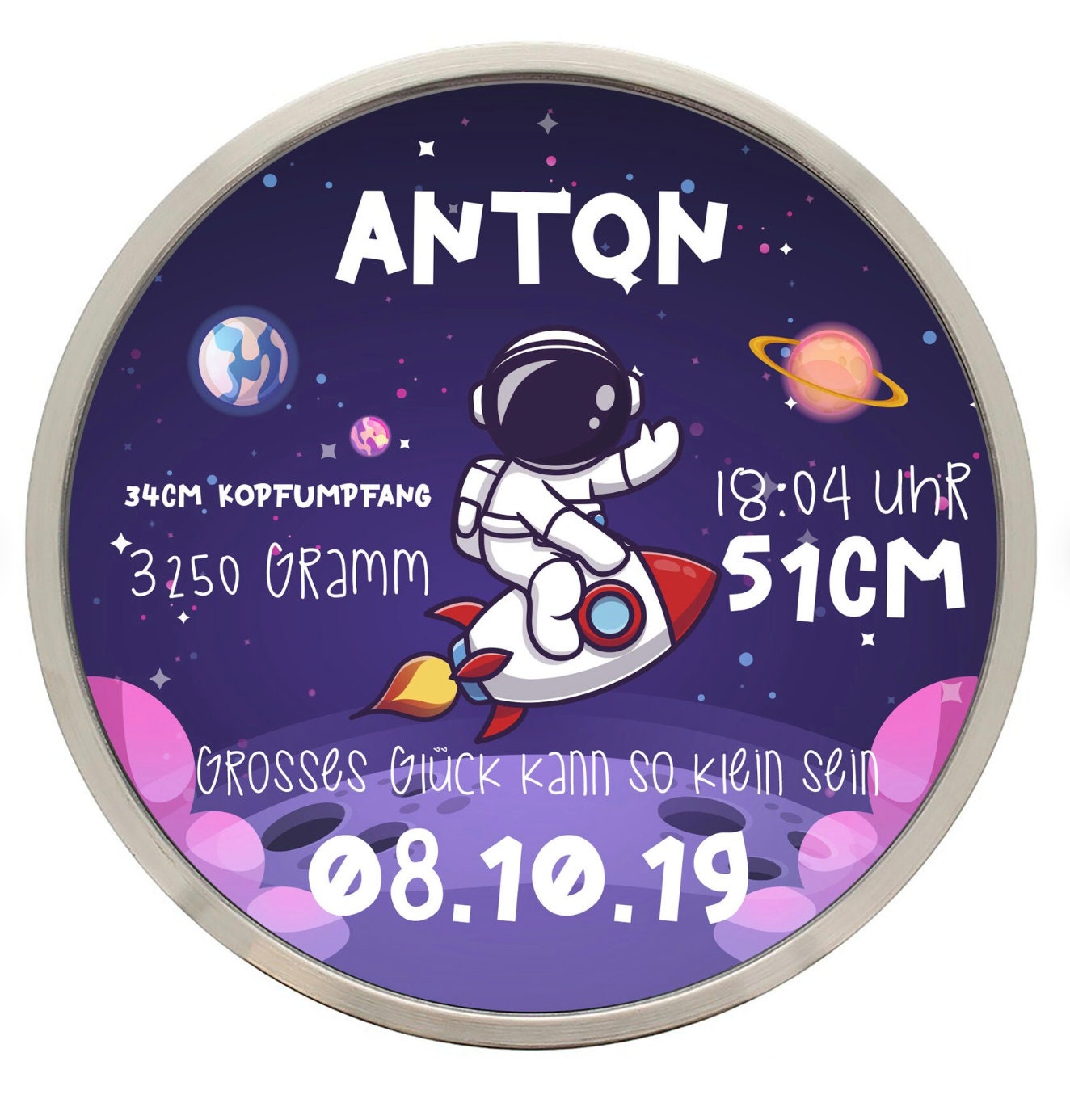 Personalisierte Kinderzimmer Wanduhr mit Namen 29,3 cm