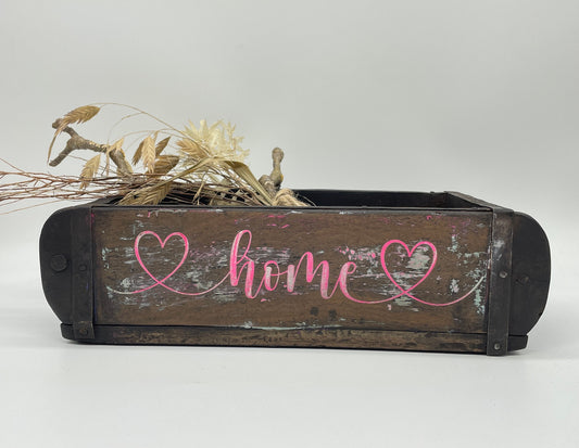 Ziegelform HOME, Aufbewahrung, Holz Vintage personalisierbar, rustikale Deko aus Altholz