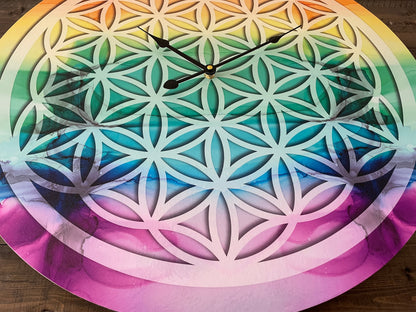 Wanduhr Blume des Lebens 60cm, Wanddeko Wandkunst, Heilige Geometrie