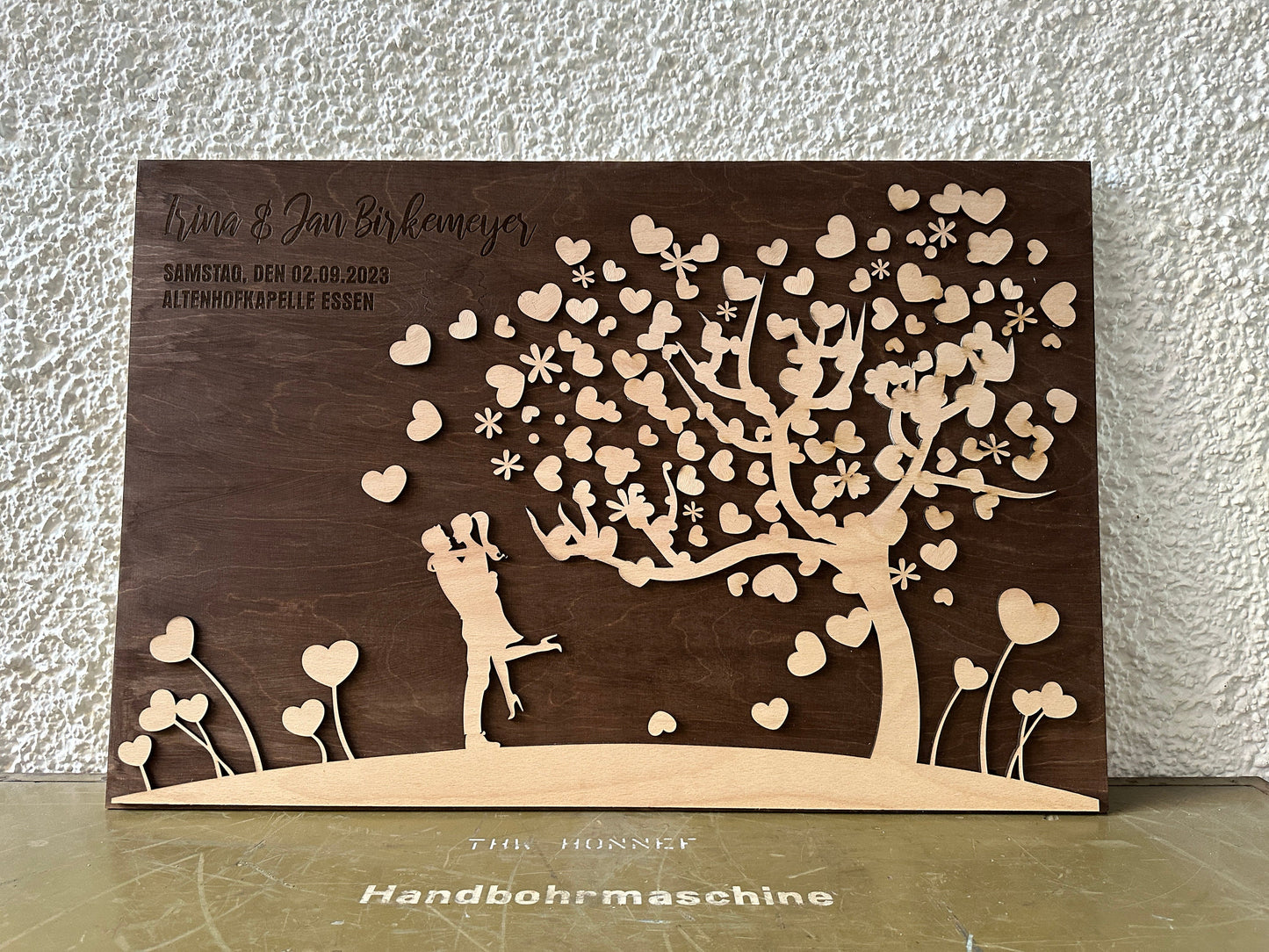 Gästebuch Baum Hochzeit, mit 3D Effekt aus Echtholz, 90 x 60 cm, Hochzeitsbaum