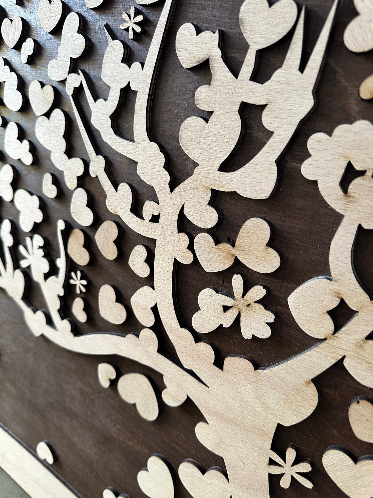 Gästebuch Baum Hochzeit, mit 3D Effekt aus Echtholz, 90 x 60 cm, Hochzeitsbaum