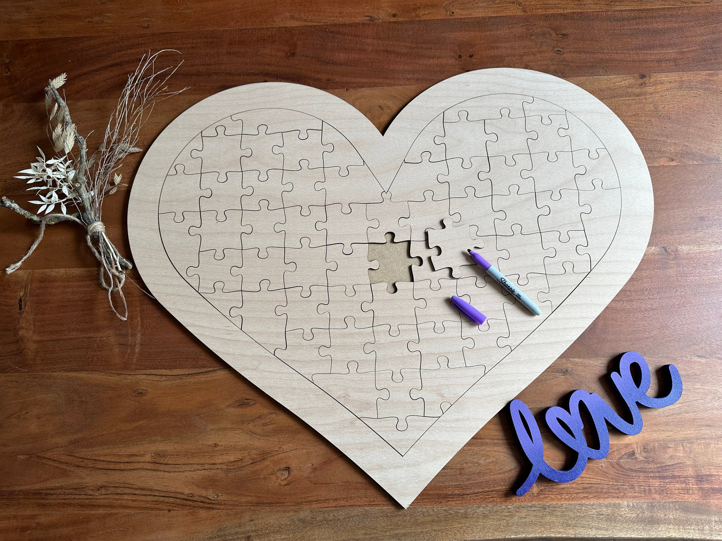 Herz Holzpuzzle Gästebuch Hochzeit 75x59 cm
