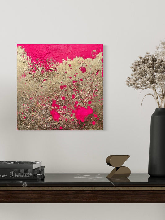 Abstraktes Acryl-Gemälde | handgemalt auf Leinwand mit Blattgold 40x40 cm | modernes, individuelles Geschenk | Unikat