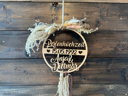 Jubiläumskranz mit Trockenblumen zur Silberhochzeit | Goldhochzeit, Jubiläum, 25 Jahre, 50 Jahre, Hochzeitstag, personalisiert, Geschenk