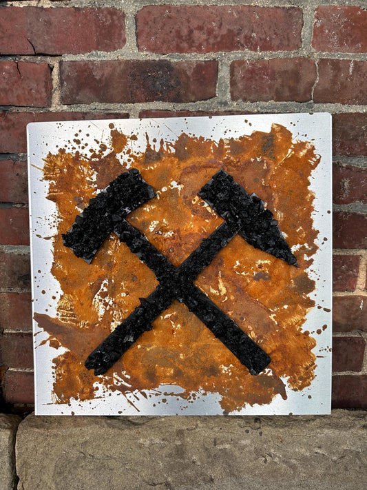 Schlägel und Eisen Wanddekoration Ruhrpott Symbol handgefertigt  Bergbau-Deko aus Steinkohle Geschenk für Ruhrgebiets-Liebhaber Unikat