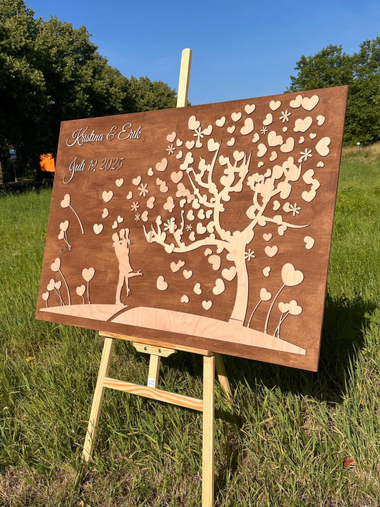 Hochzeitsbaum Gästebuch aus Holz 120x80 cm 3D